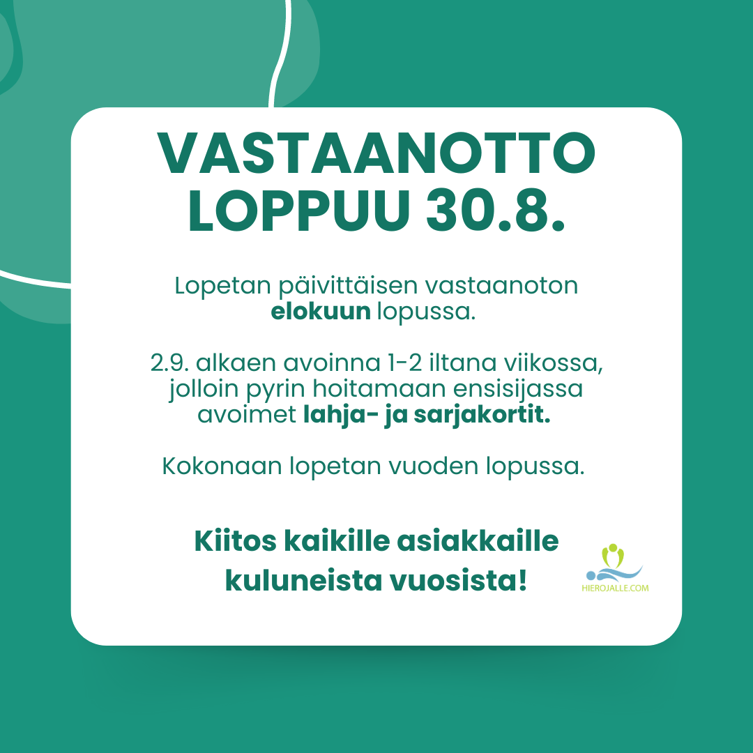 Vastaanotto loppuu 30.8.